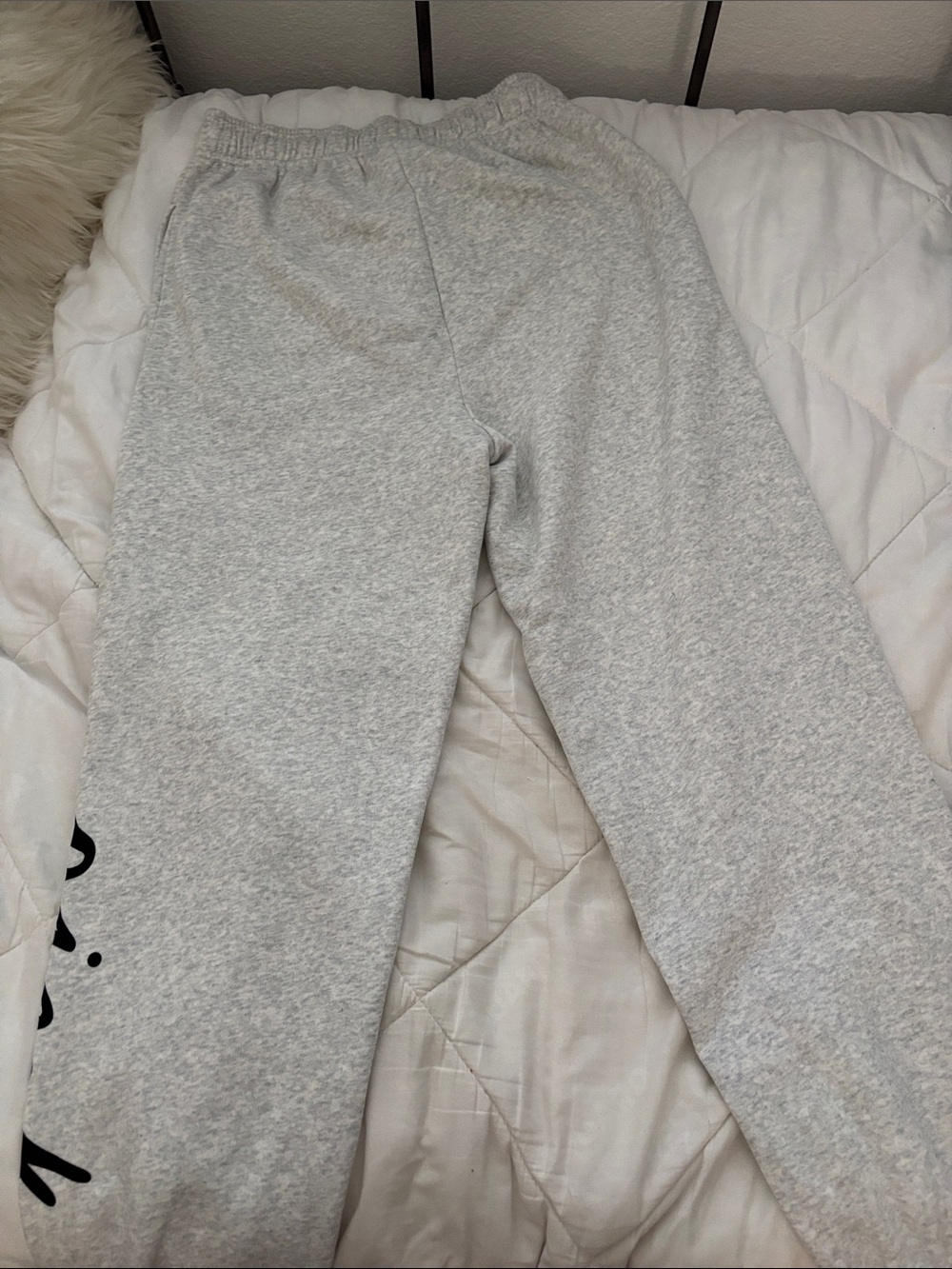PINK Victoria's Secret Light Gray Sweatpants with Black Script - Picture 2 of 2